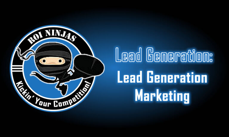 Lead Generation Marketing featured image with ninja logo and blue glowing text on black background.
